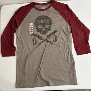 Harley Davidson Skull Raglan Shirt Mens Medium Gray Y2K Long Sleeve Tee
